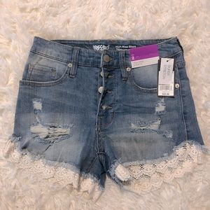 High-Rise Shorts with Lace Trimming